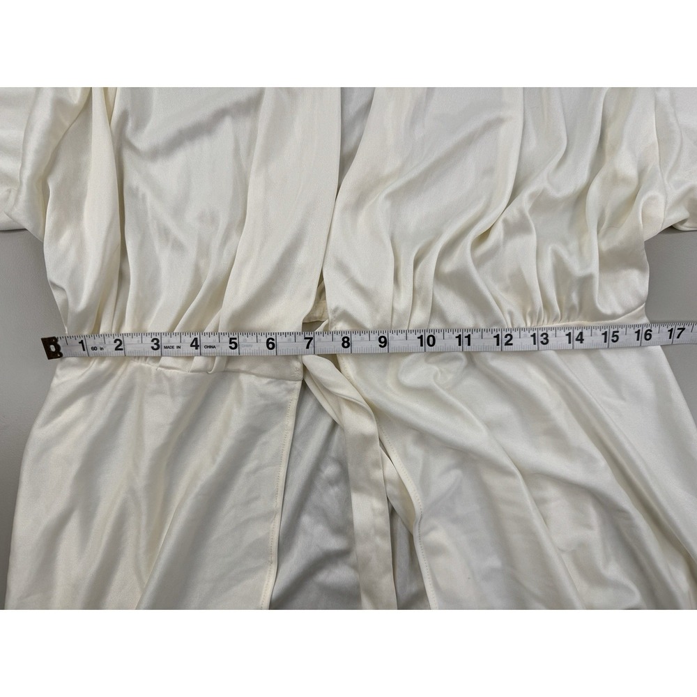 Vintage Cream Satin Robe Size L Boho Bridal Puff Sleeve Tie Waist Romantic - Picture 6 of 14